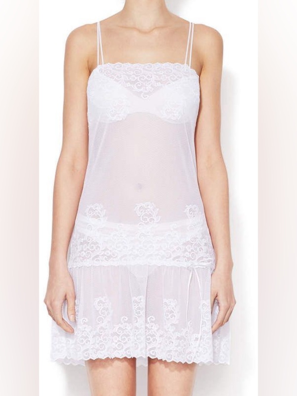 Hanky Panky White Lace-Trim Mesh Chemise Size Medium NWOT
